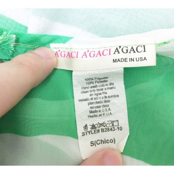 A'Gaci Small Sheer Green and White Striped Top - Picture 7 of 8
